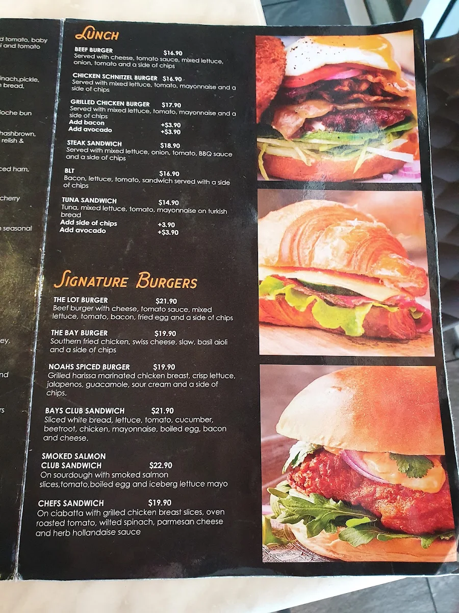 Menu, Cafe On the Bay