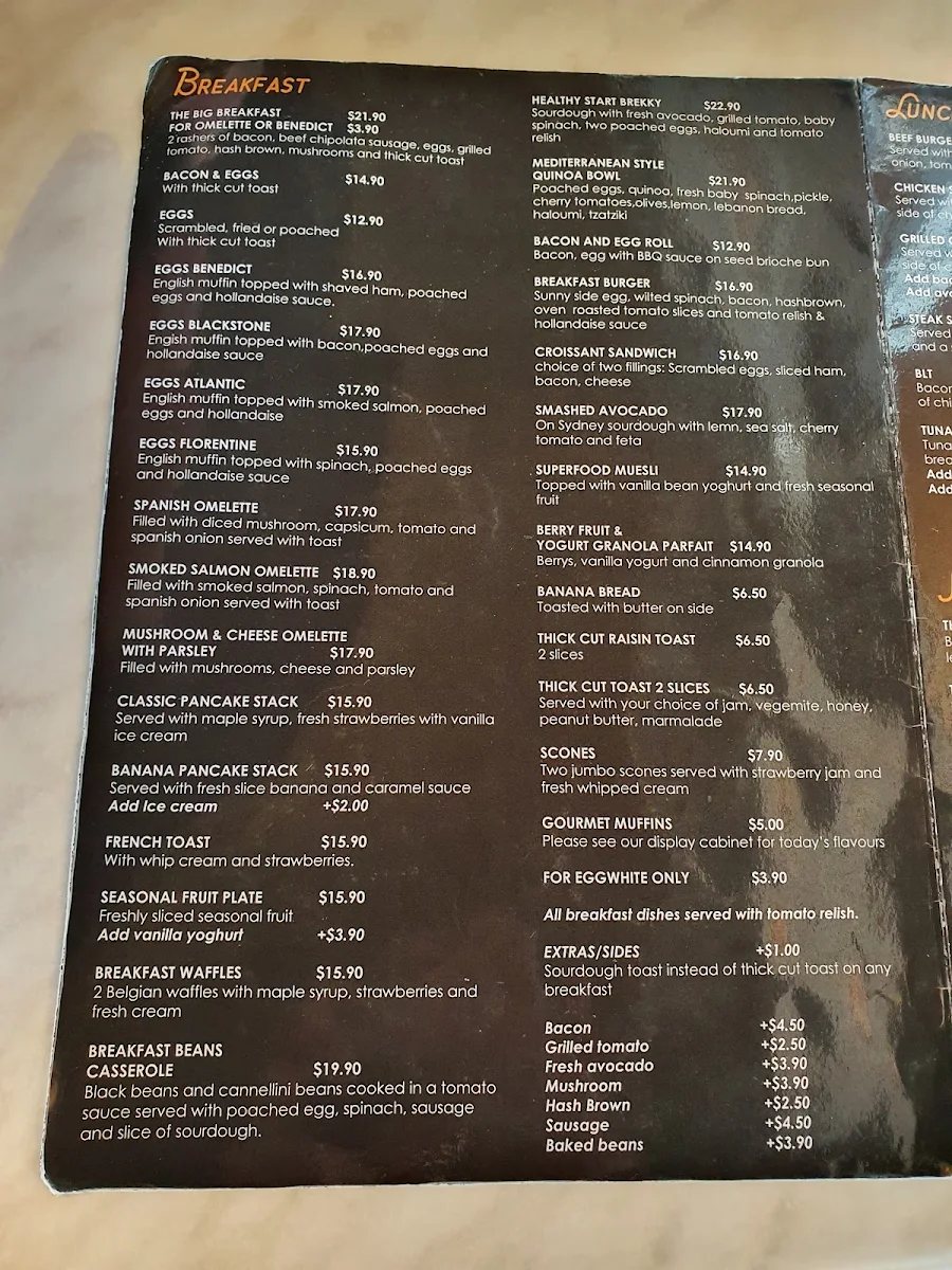 Menu, Cafe On the Bay
