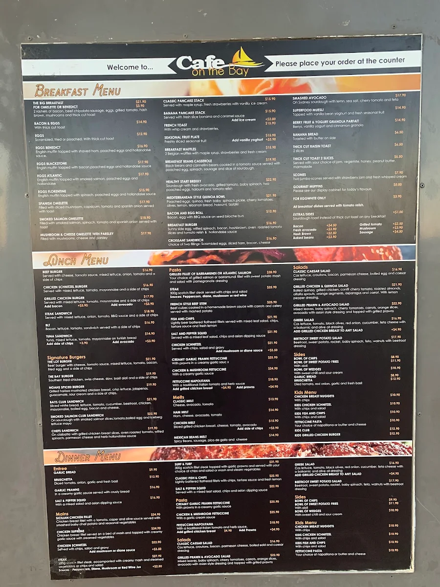 Menu, Cafe On the Bay