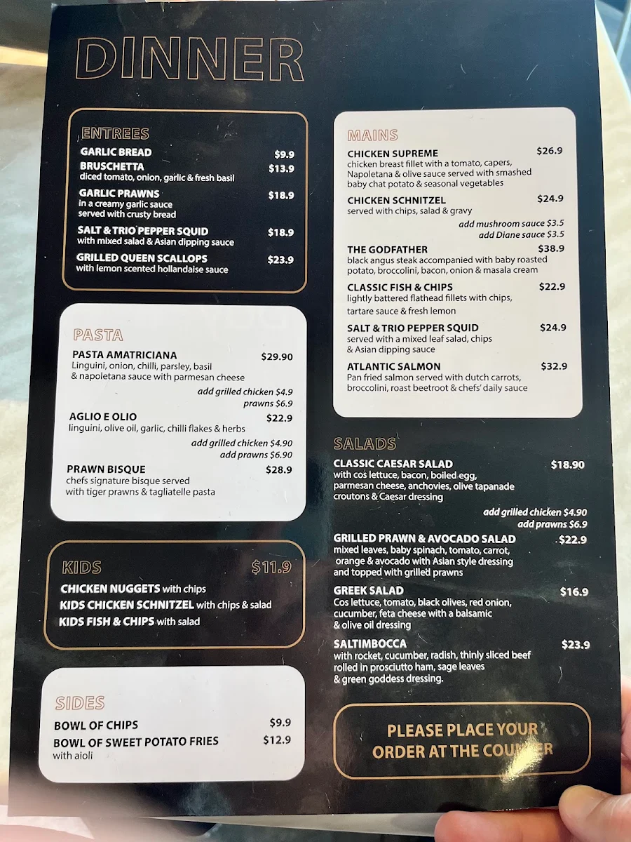 Menu, Cafe On the Bay