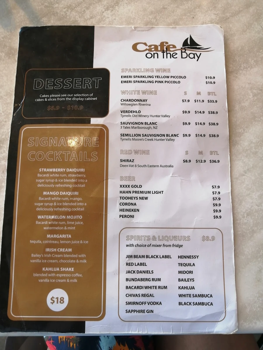Menu, Cafe On the Bay