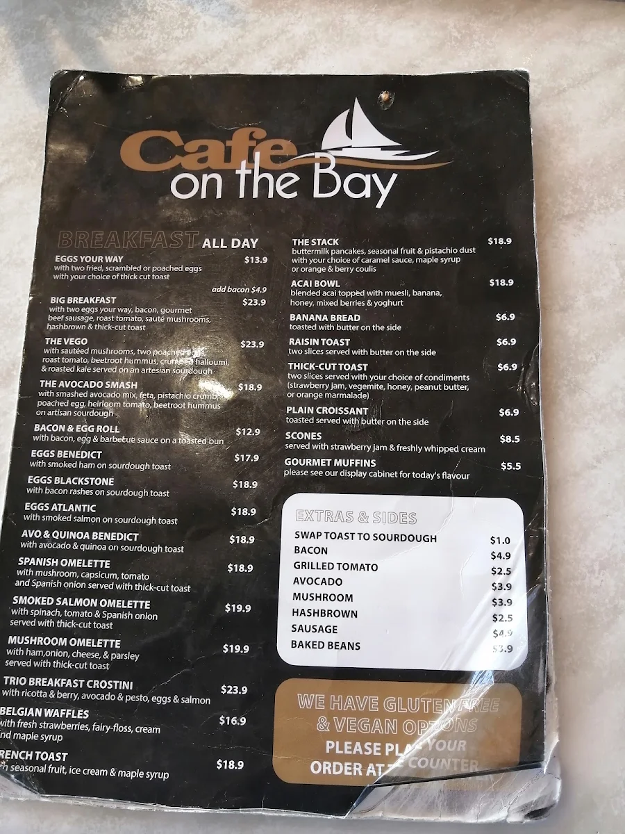 Menu, Cafe On the Bay