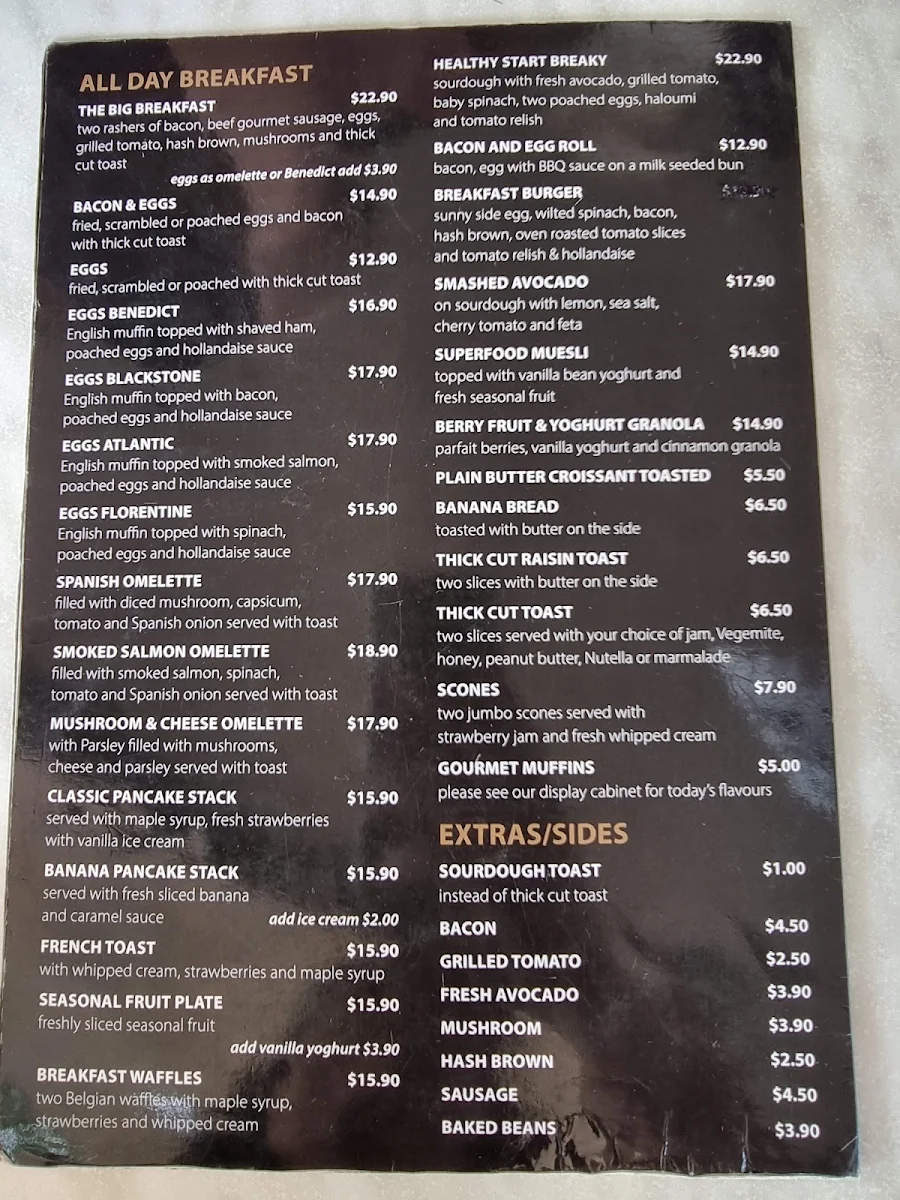Menu, Cafe On the Bay