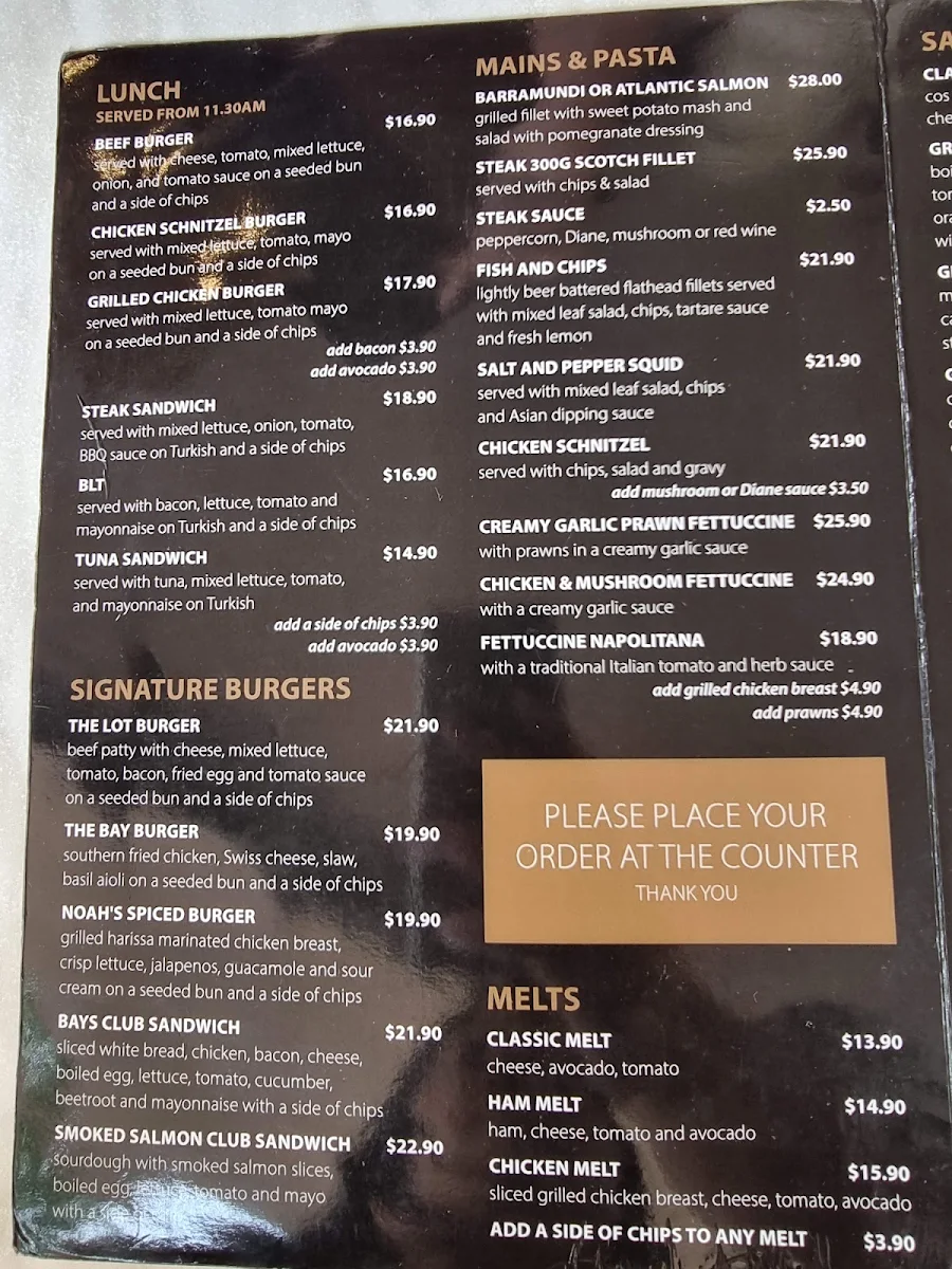 Menu, Cafe On the Bay