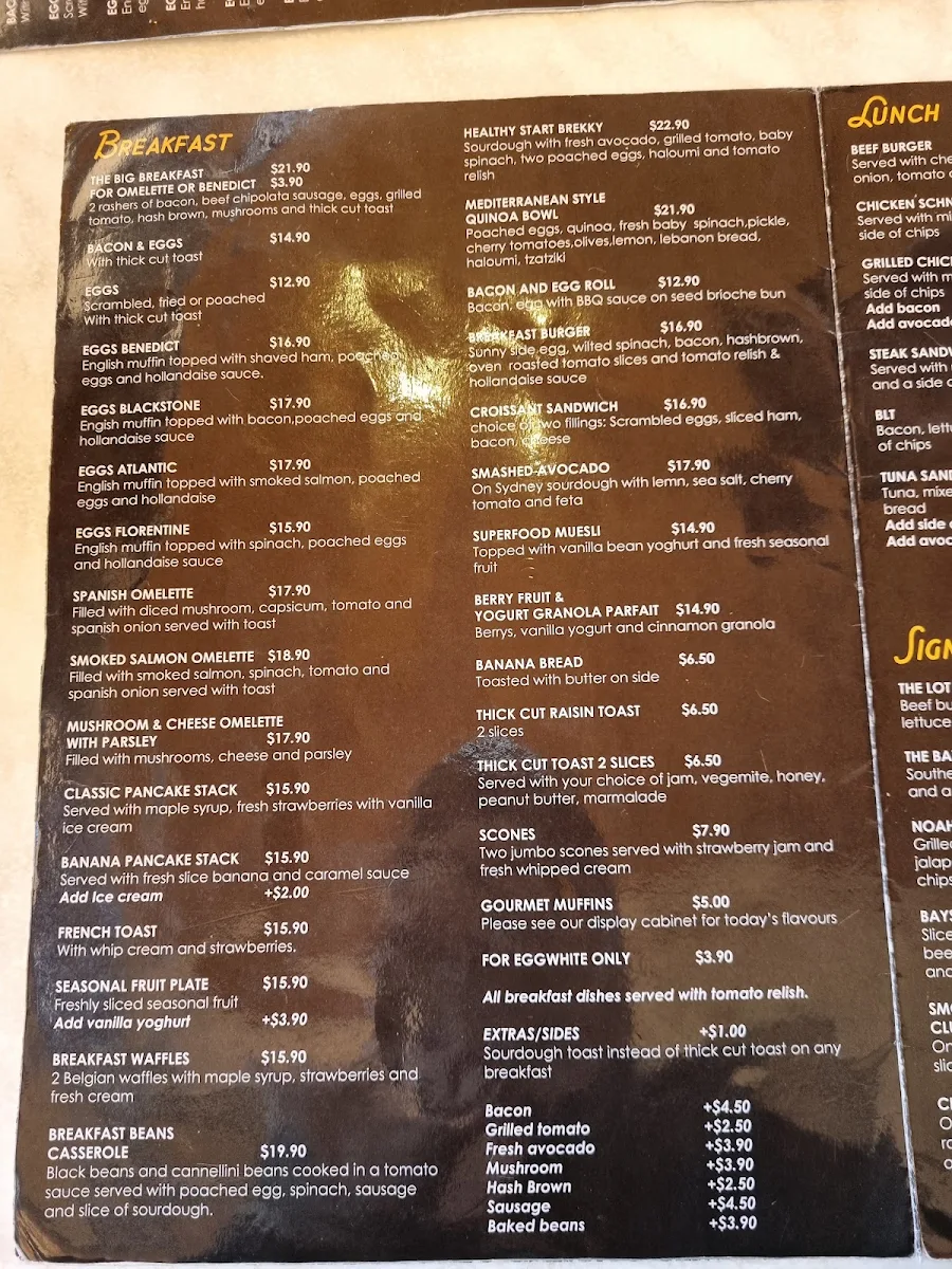 Menu, Cafe On the Bay