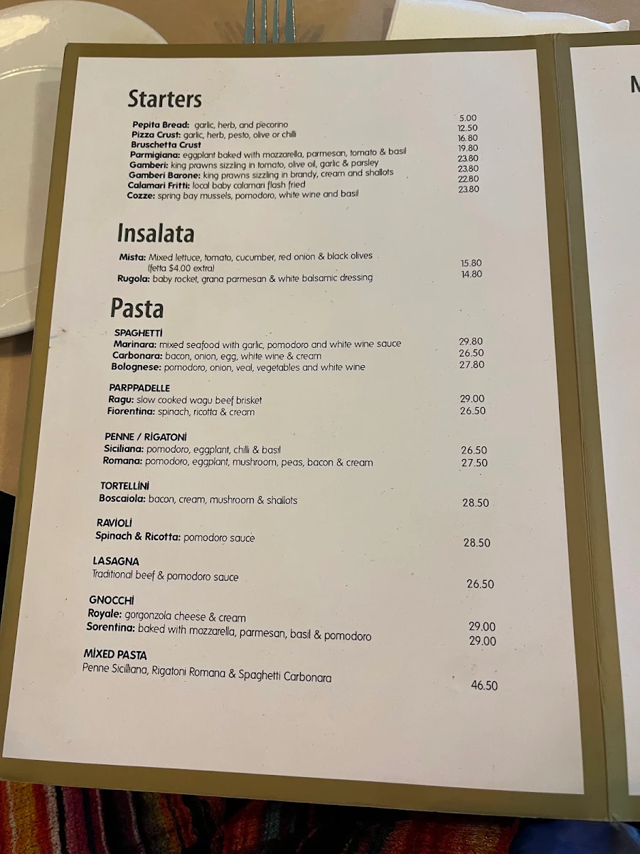 Menu, Mamma Barone