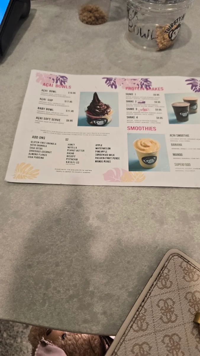 Menu, Thirsty Monkey
