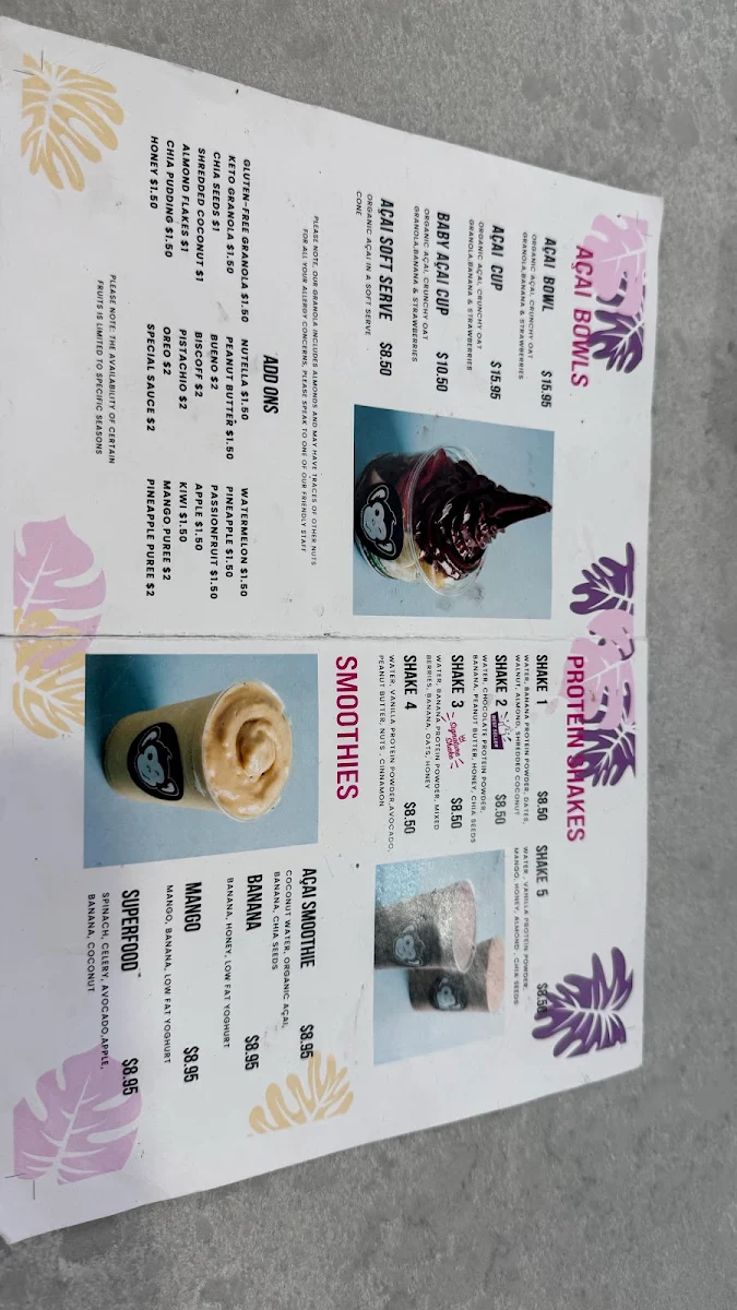 Menu, Thirsty Monkey