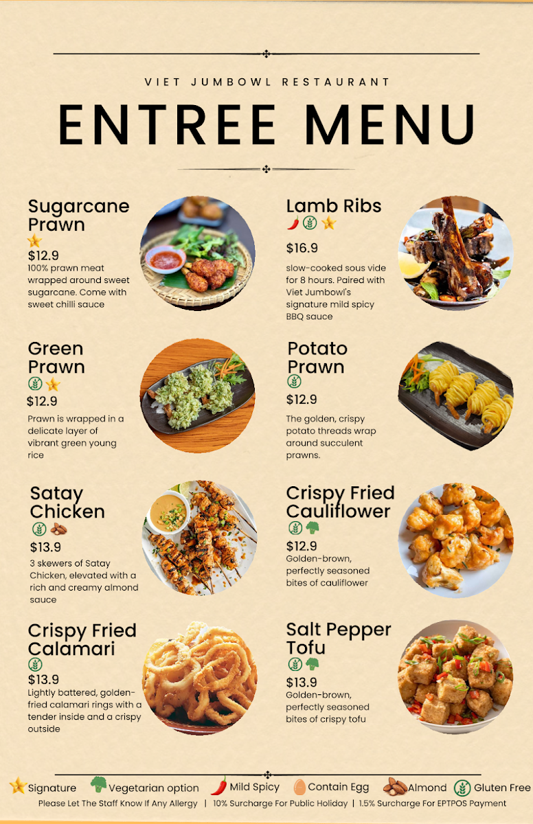 Menu, Viet Jumbowl