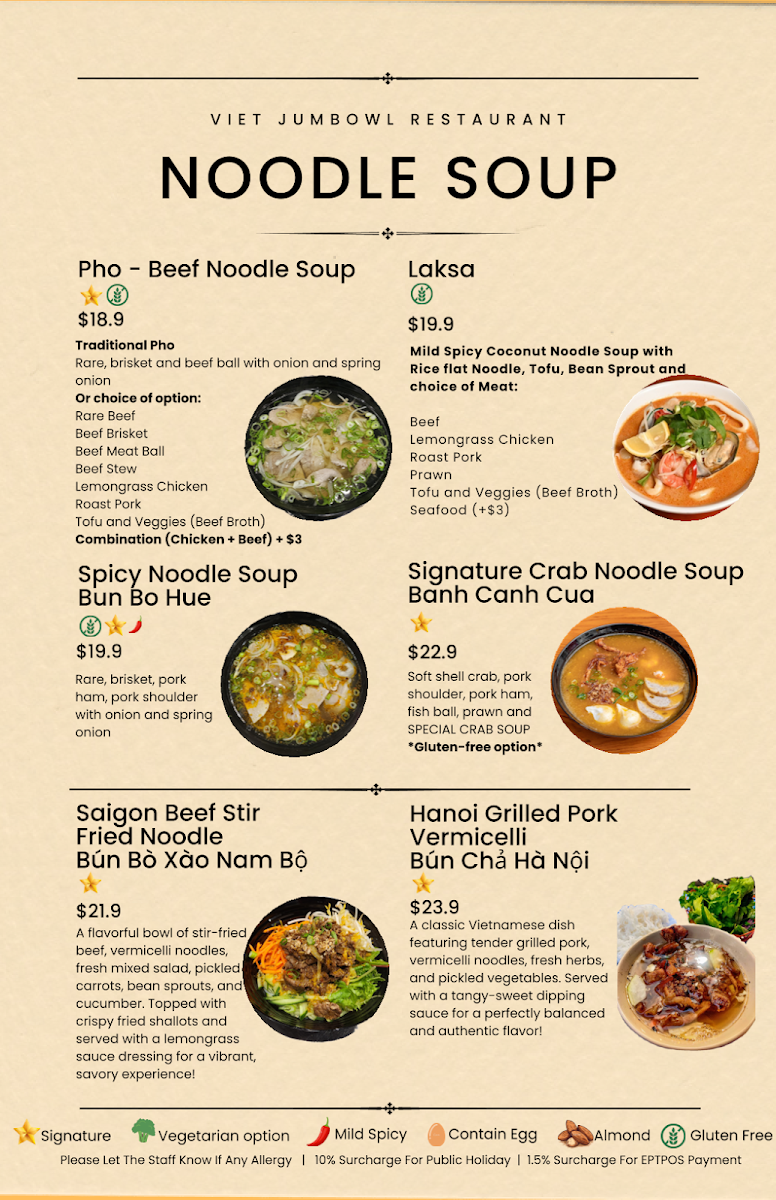 Menu, Viet Jumbowl