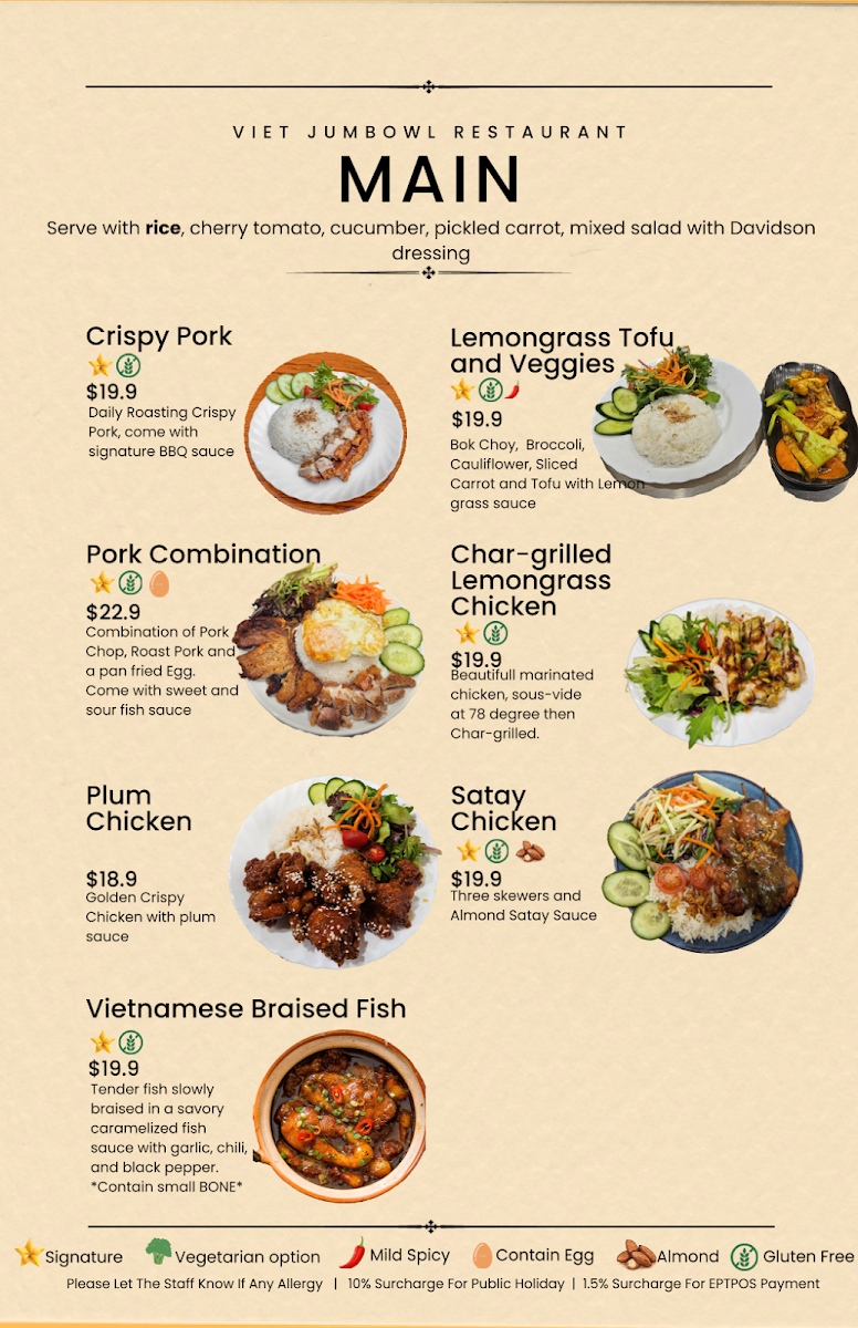 Menu, Viet Jumbowl