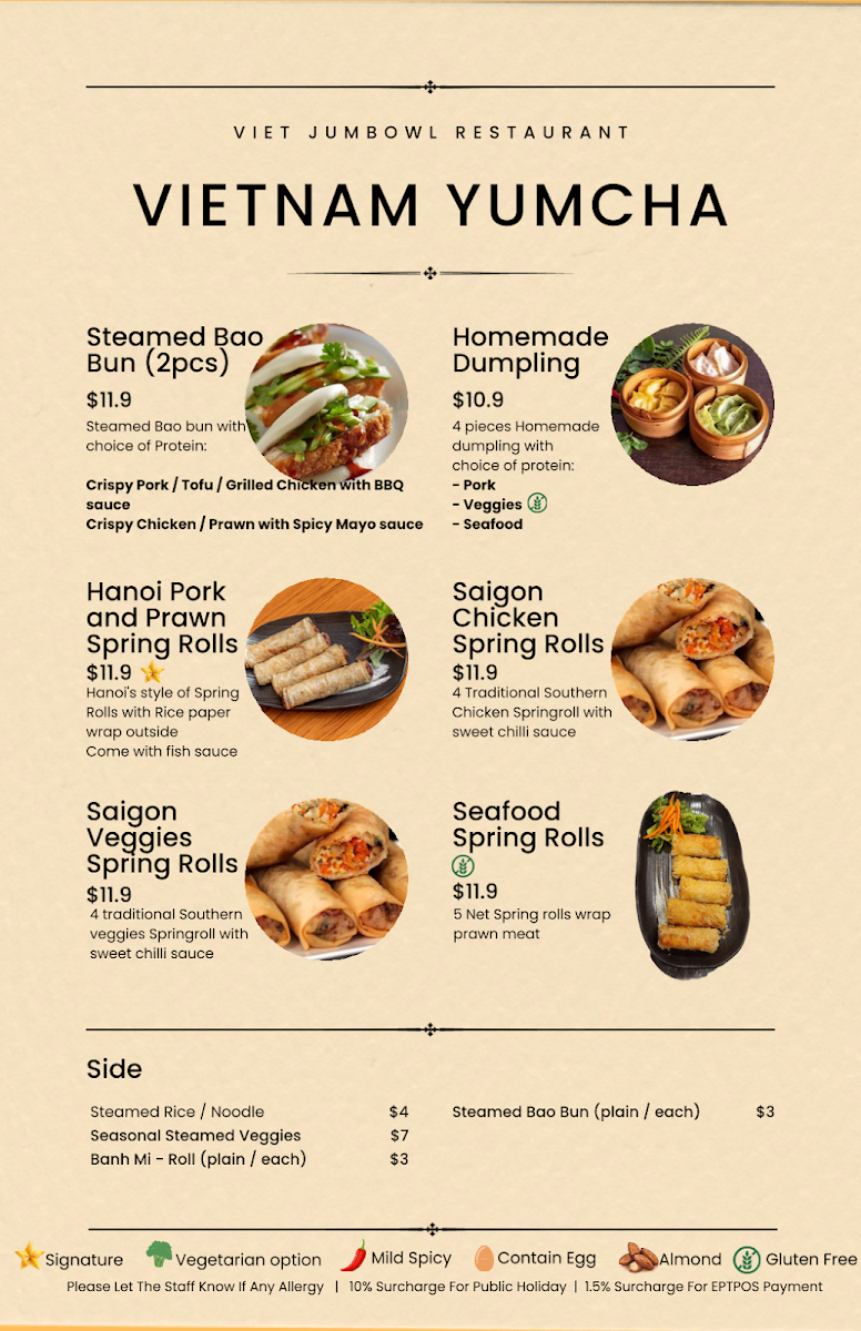 Menu, Viet Jumbowl