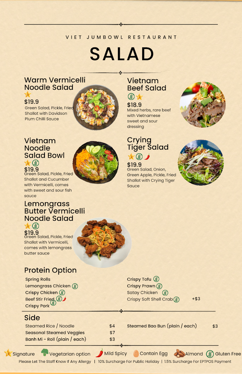 Menu, Viet Jumbowl