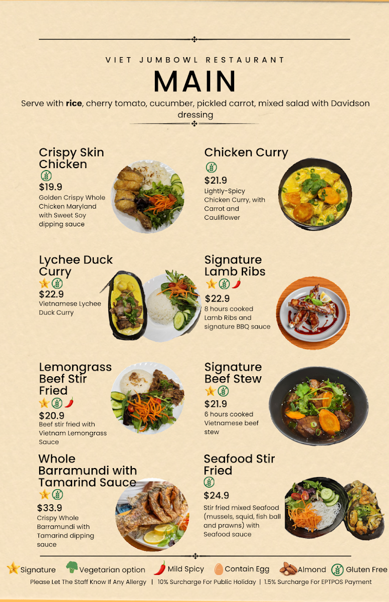 Menu, Viet Jumbowl