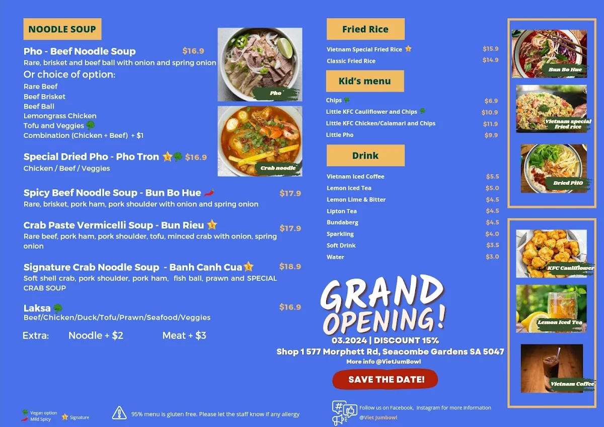 Menu, Viet Jumbowl