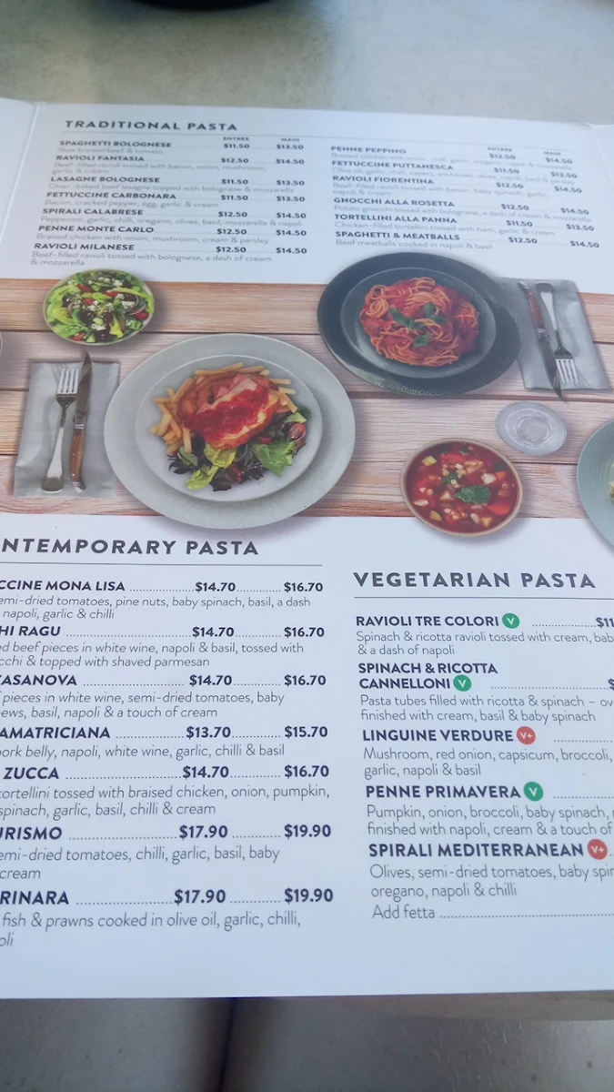 Menu, Fasta Pasta Salisbury