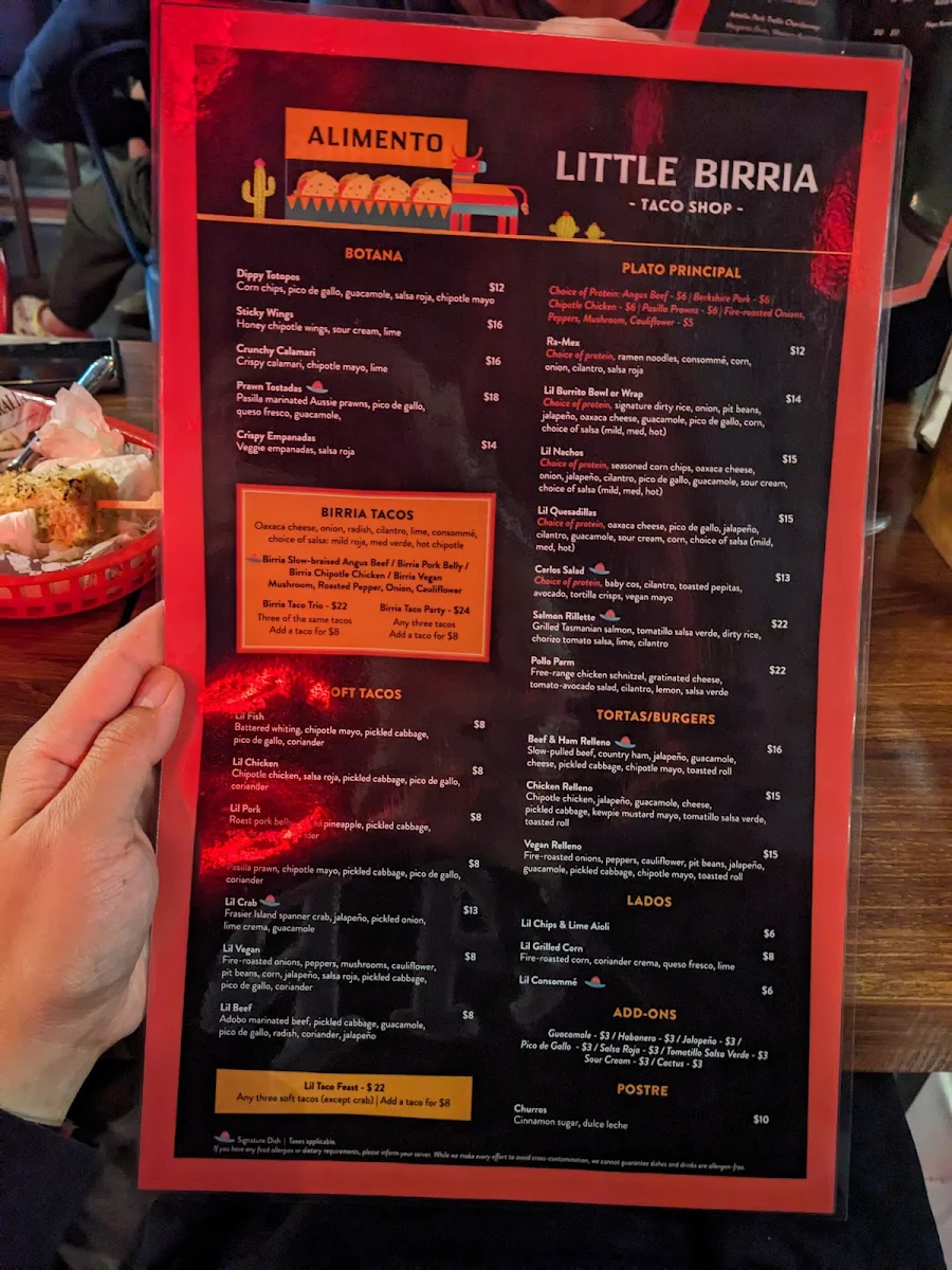 Menu, Little Birria Mascot