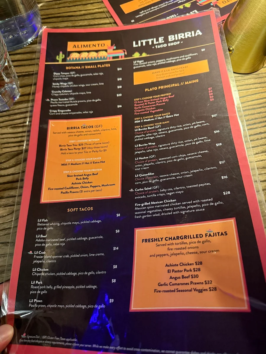 Menu, Little Birria Mascot