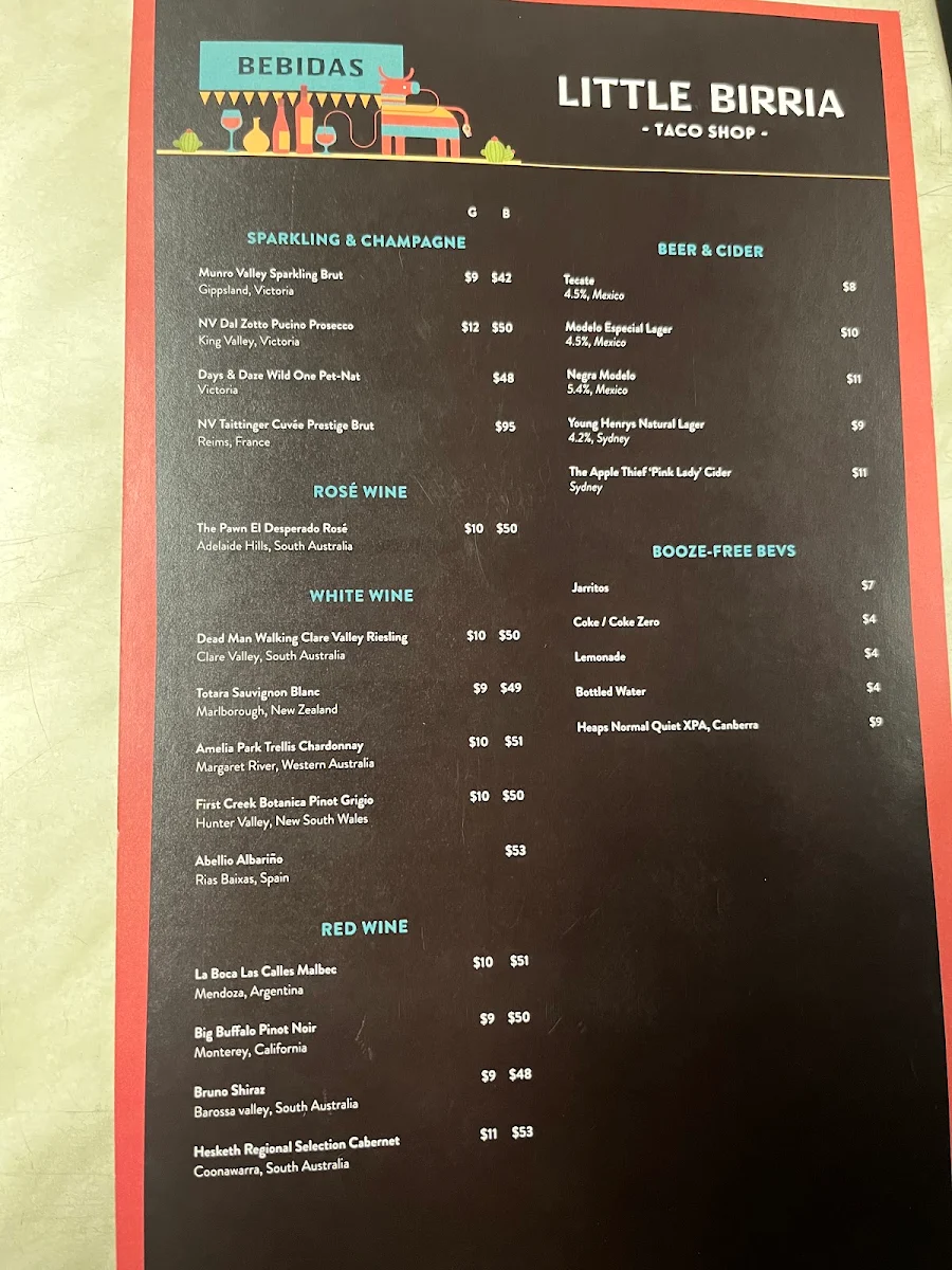 Menu, Little Birria Mascot