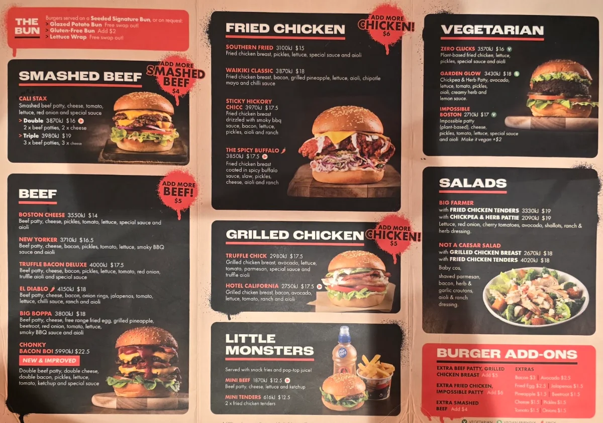 Menu, Burger Urge (Burpengary)