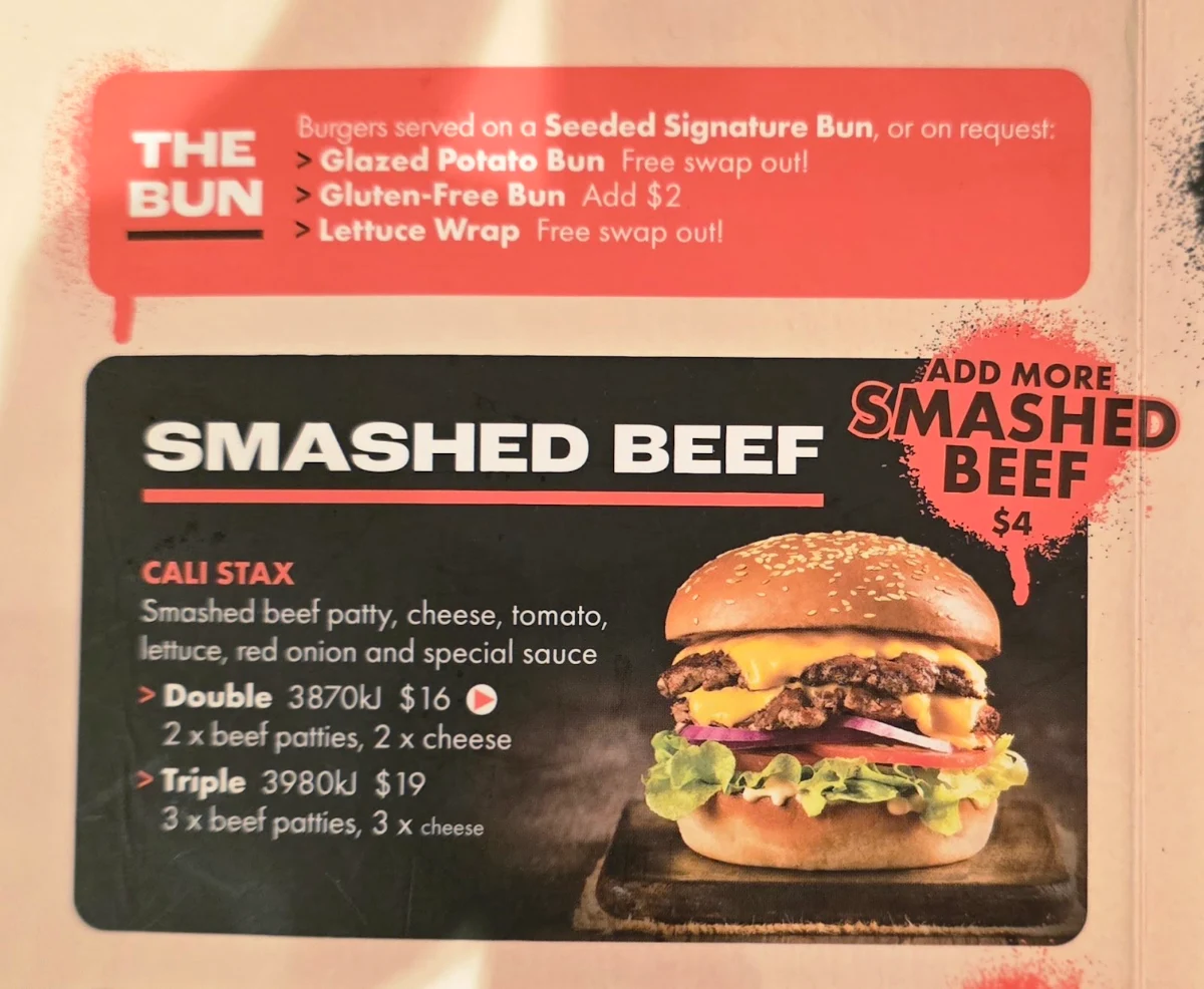 Menu, Burger Urge (Burpengary)