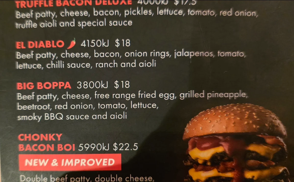 Menu, Burger Urge (Burpengary)