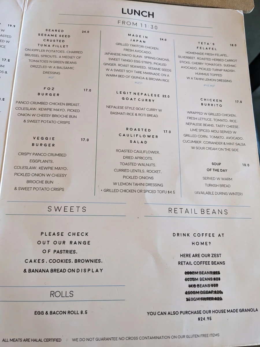 Menu, The Foreigner Café Ivanhoe