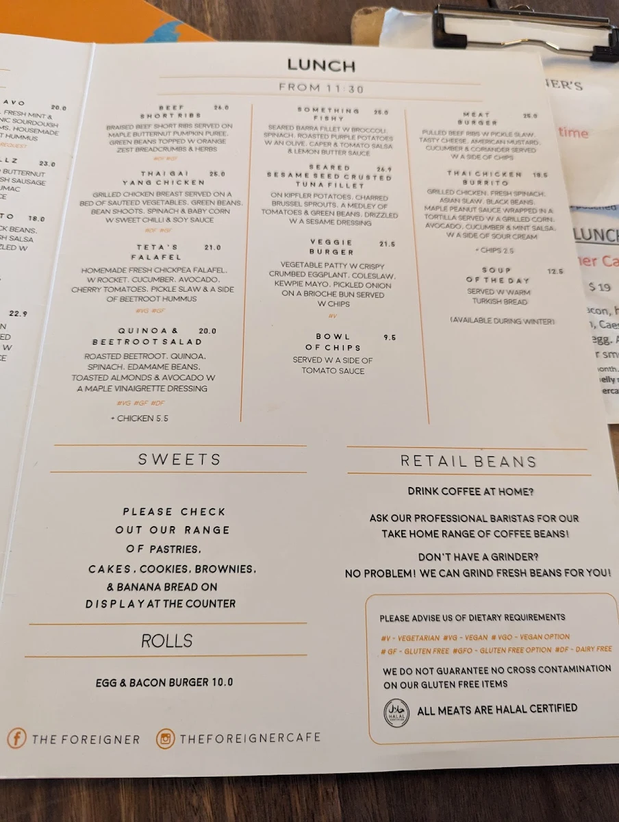 Menu, The Foreigner Café Ivanhoe