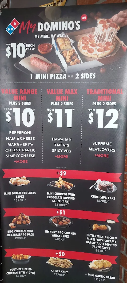 Menu, Domino's Pizza Derrimut