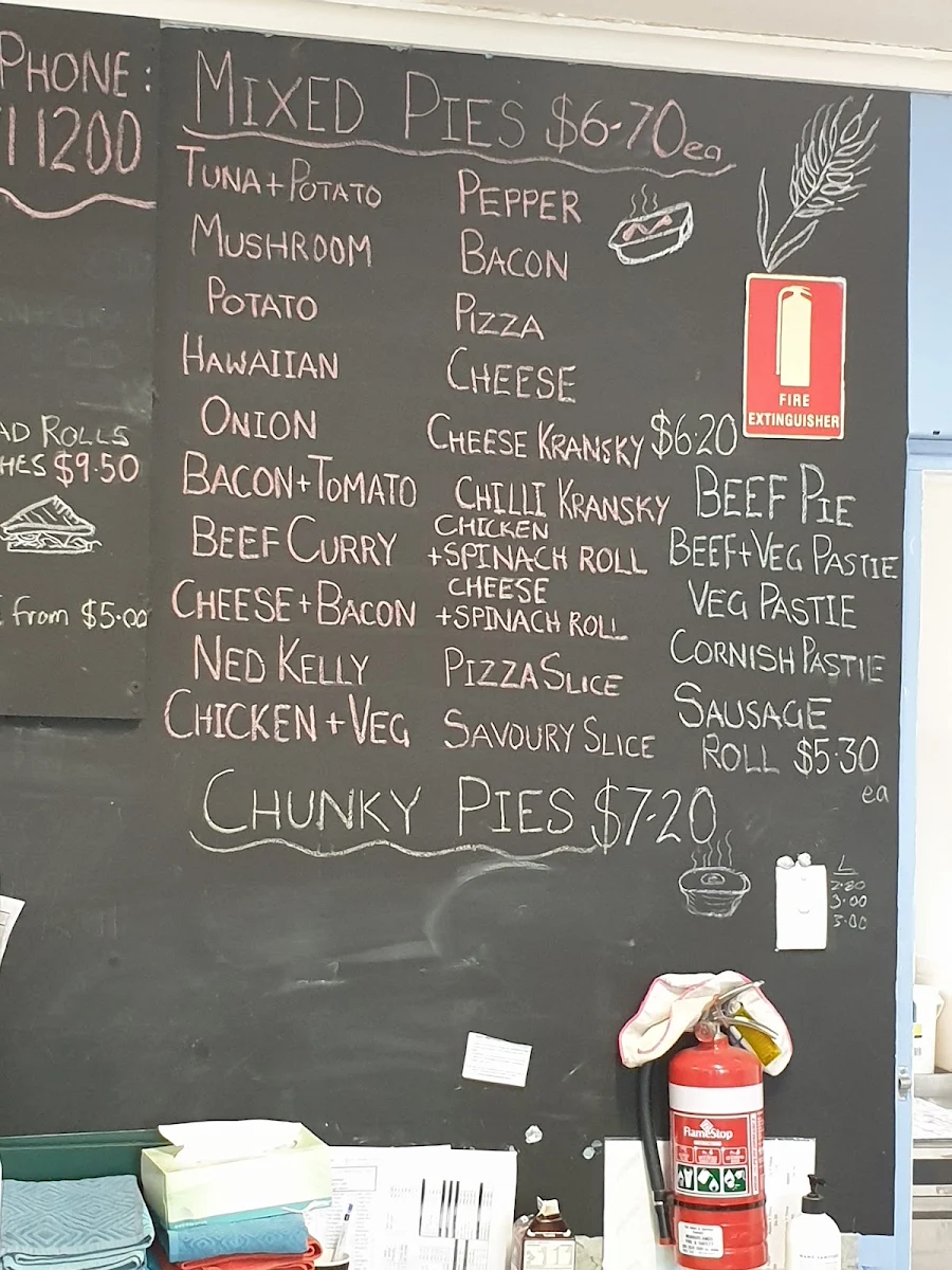 Menu, Coonalpyn Bakery