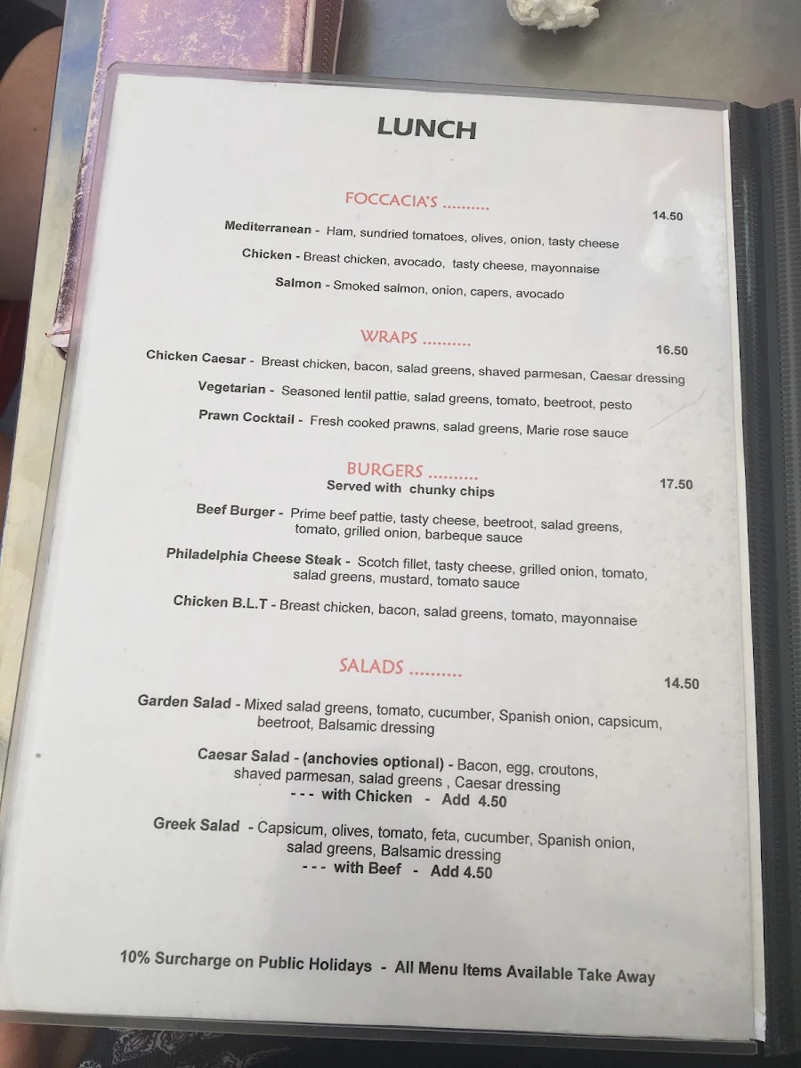 Menu, DCE Café