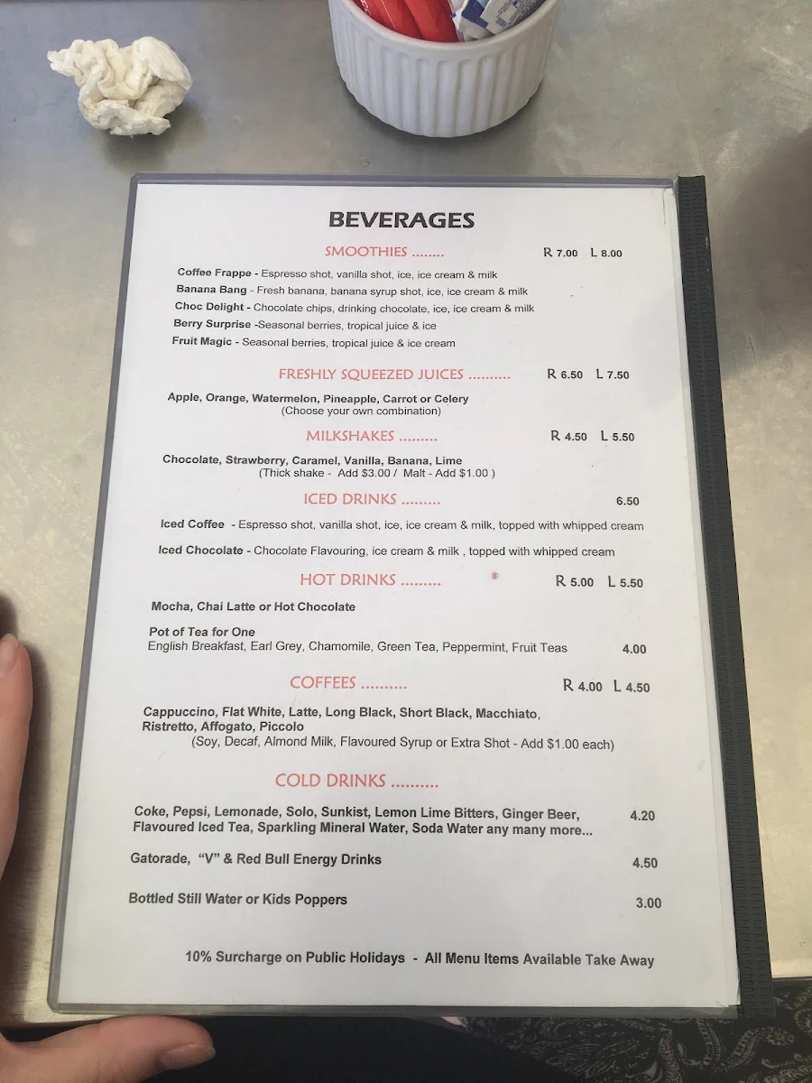 Menu, DCE Café