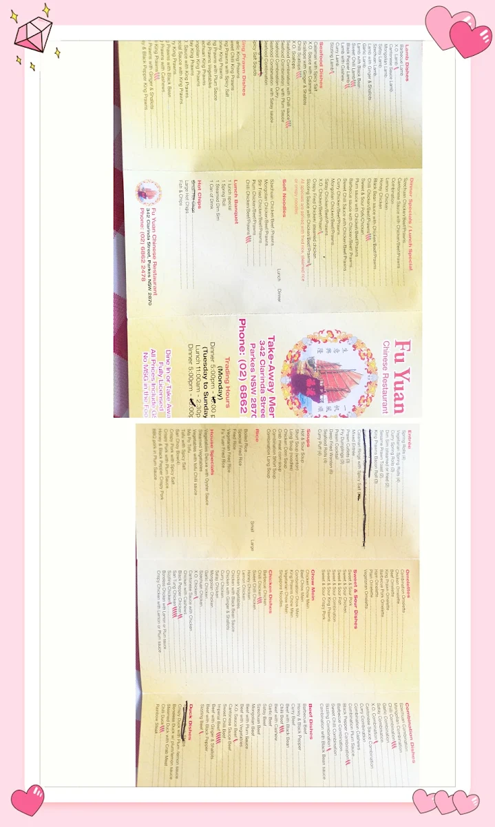 Menu, Fu Yuan Chinese Restaurant