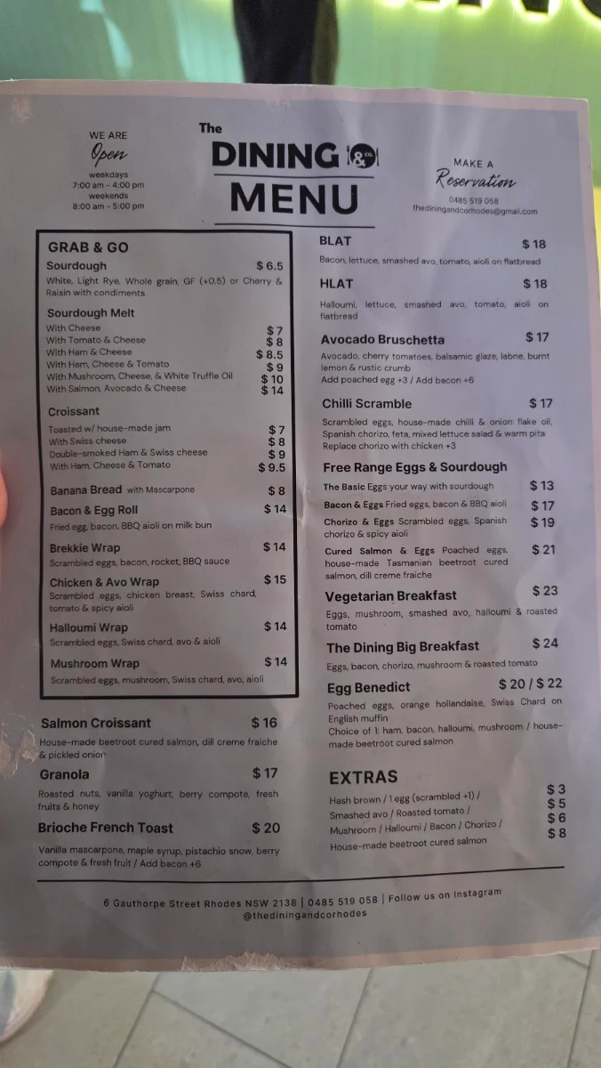 Menu, The Dining and Co Rhodes