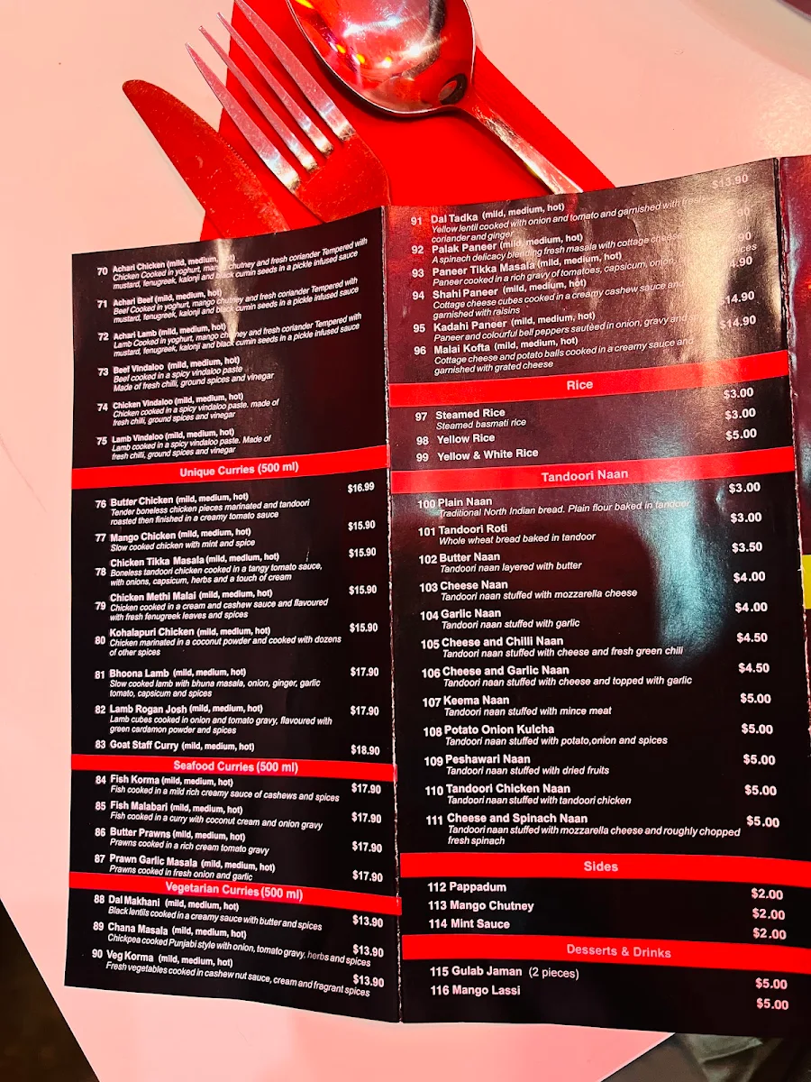 Menu, New Lanka Indian Restaurant