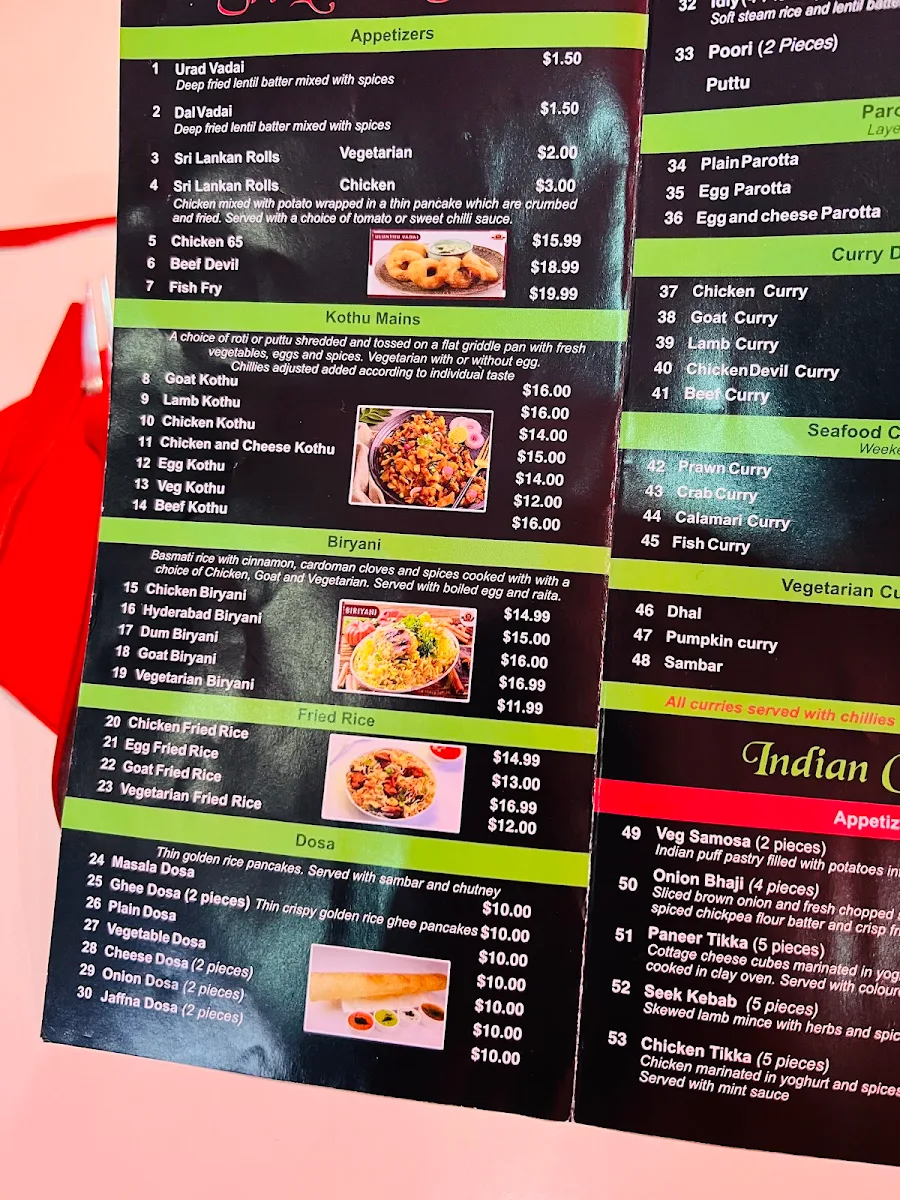 Menu, New Lanka Indian Restaurant