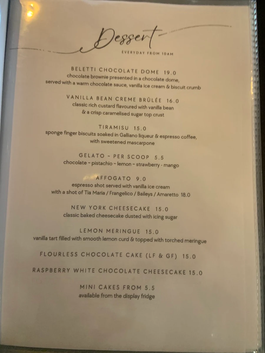 Menu, Beletti Restaurant Cafe Bar ~ Italian Restaurant Dandenong