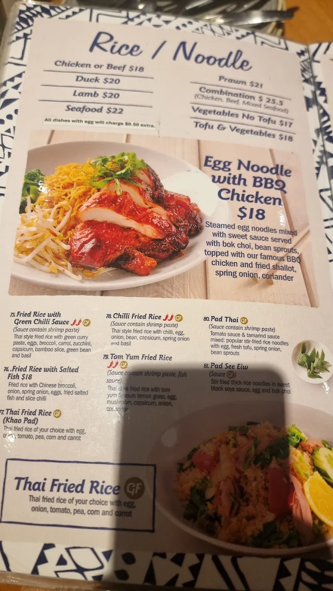 Menu, Taste of Thai Thomastown