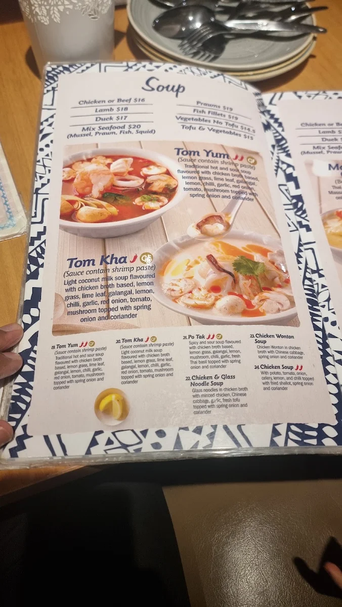 Menu, Taste of Thai Thomastown