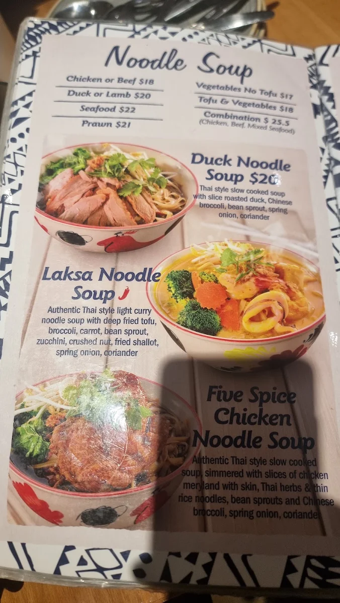 Menu, Taste of Thai Thomastown
