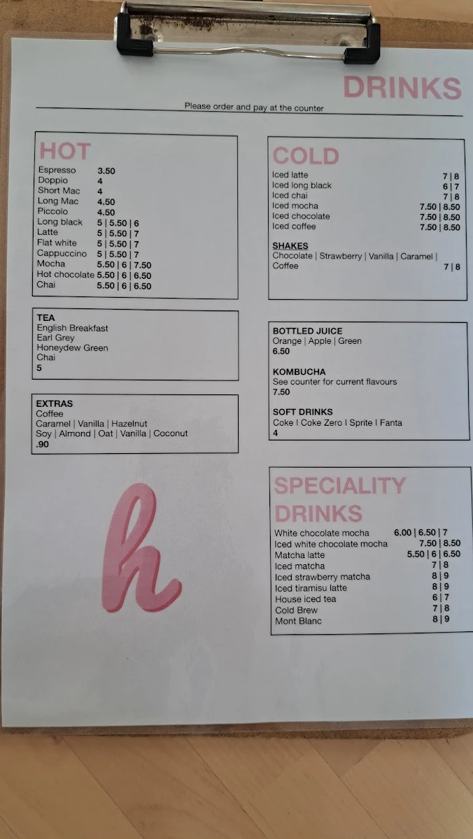 Menu, Little h Cafe
