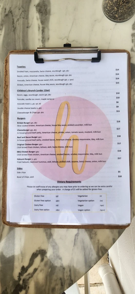 Menu, Little h Cafe