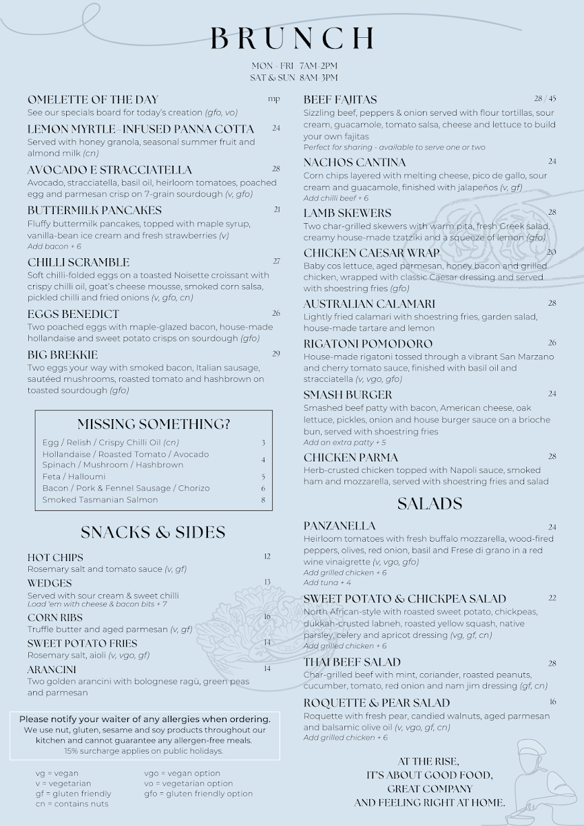 Menu, The Rise Pizzeria Cafe