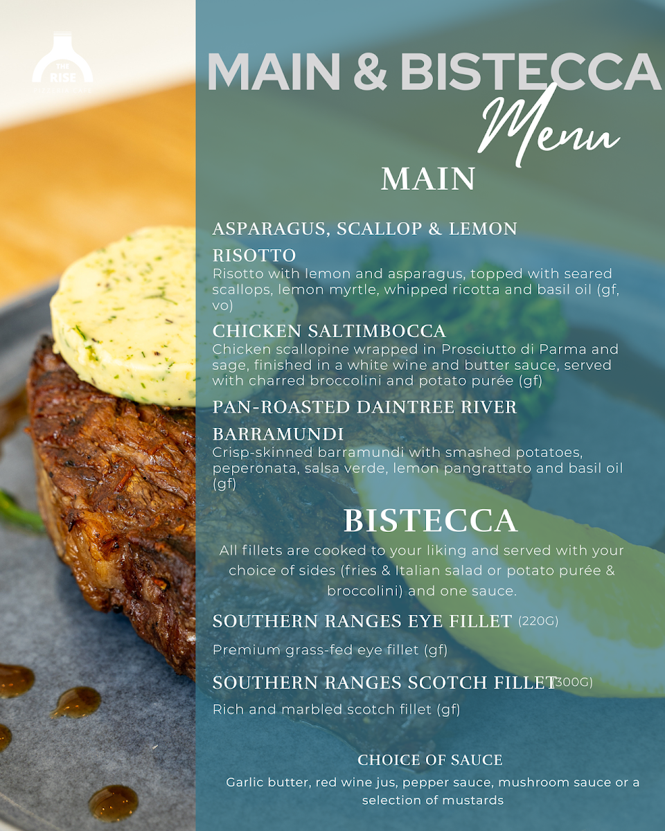 Menu, The Rise Pizzeria Cafe