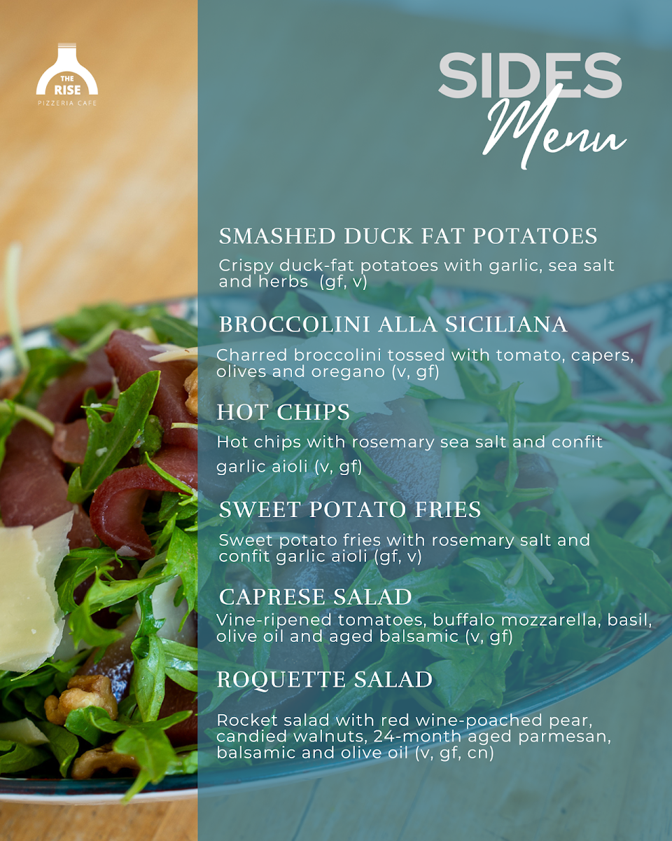 Menu, The Rise Pizzeria Cafe