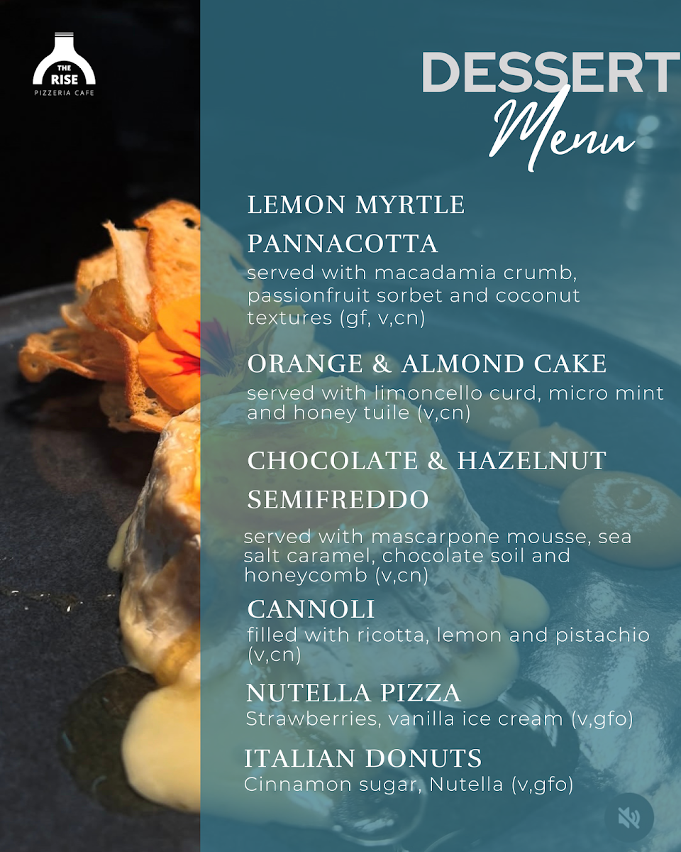 Menu, The Rise Pizzeria Cafe
