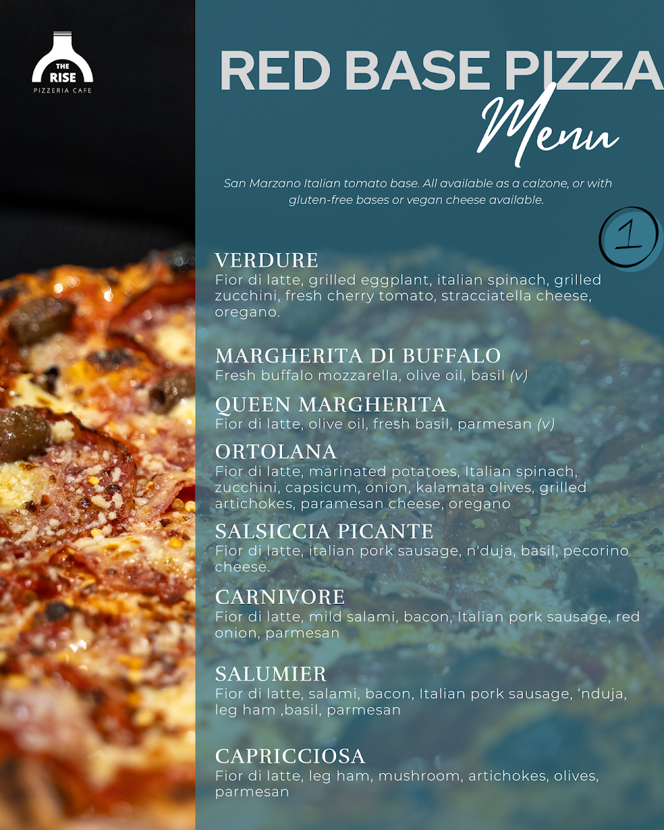 Menu, The Rise Pizzeria Cafe
