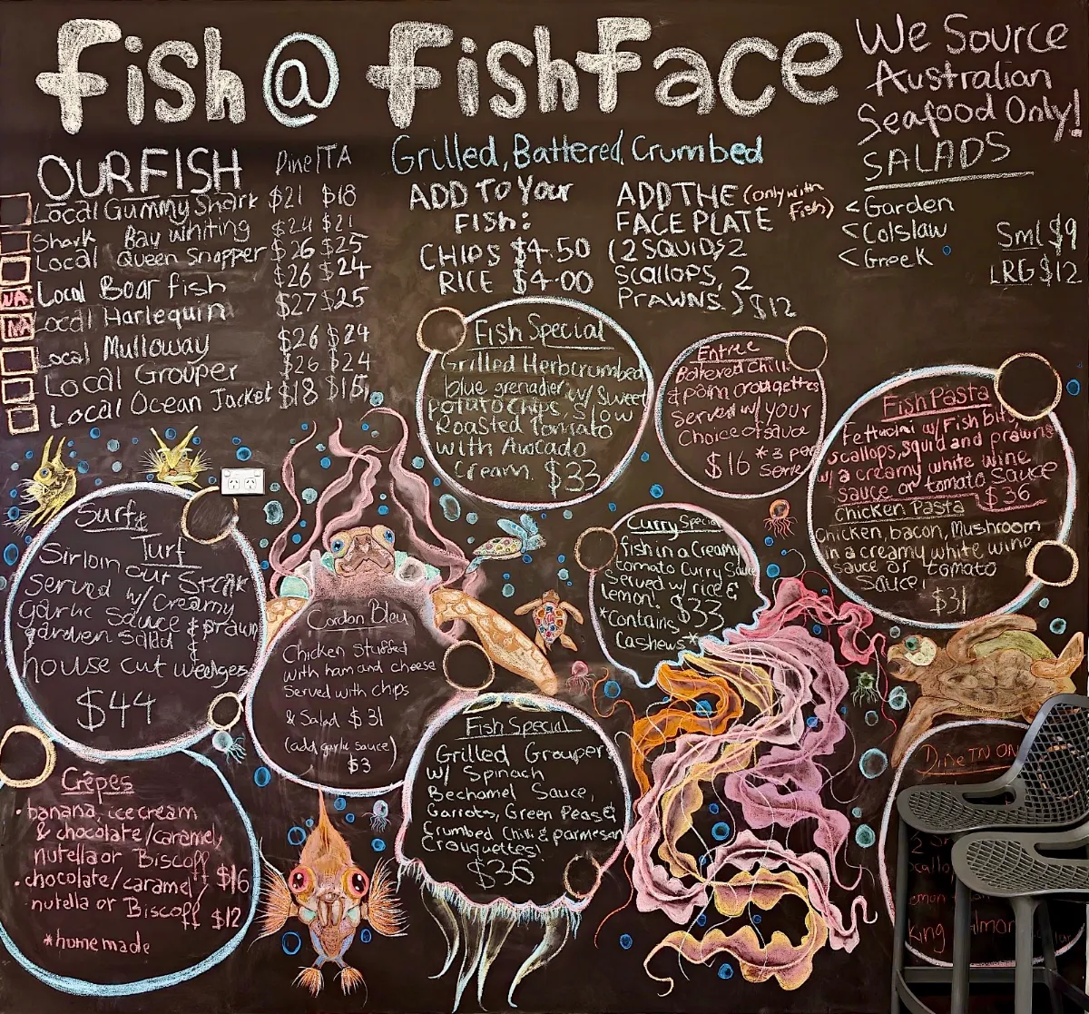 Menu, Fish Face Takeaway and Restaurant