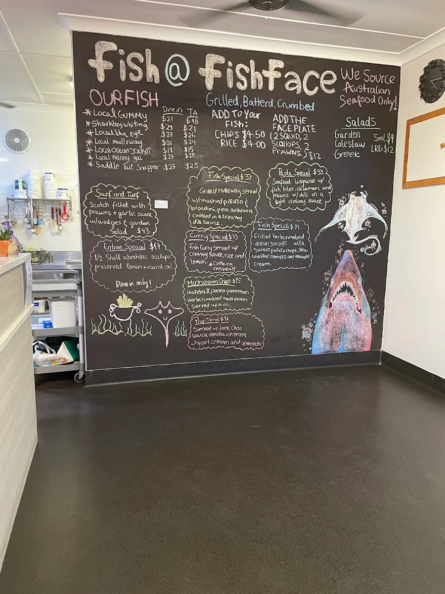 Menu, Fish Face Takeaway and Restaurant