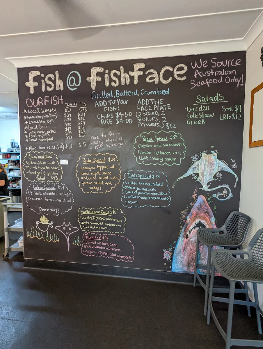 Menu, Fish Face Takeaway and Restaurant